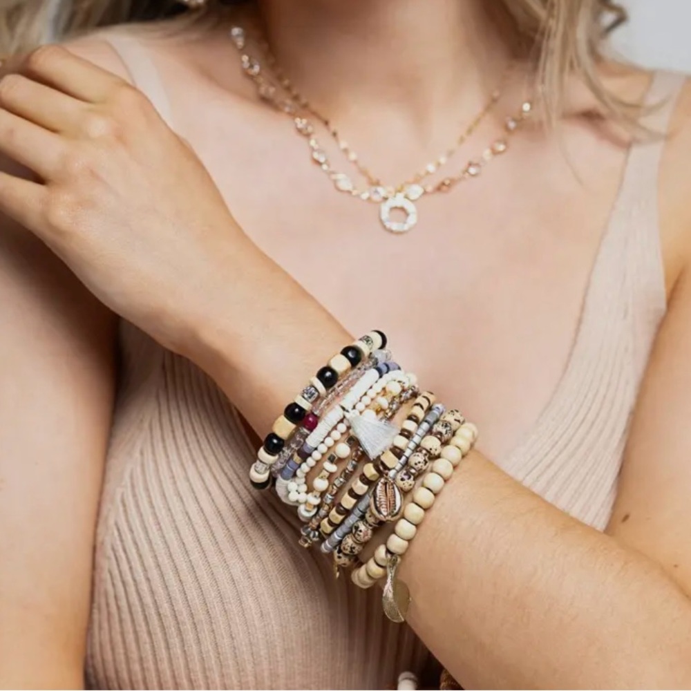 Layered Beaded Boho Stretch Bracelet